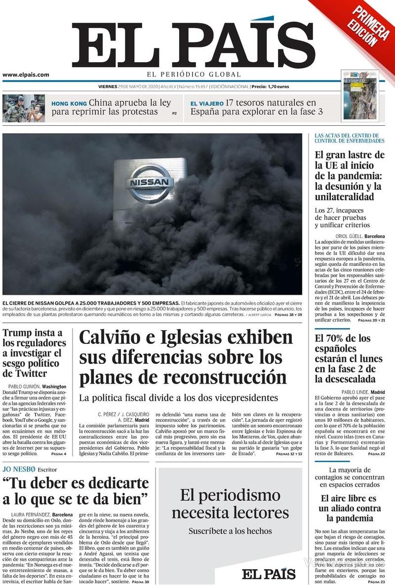 Portada El País 2020-05-30