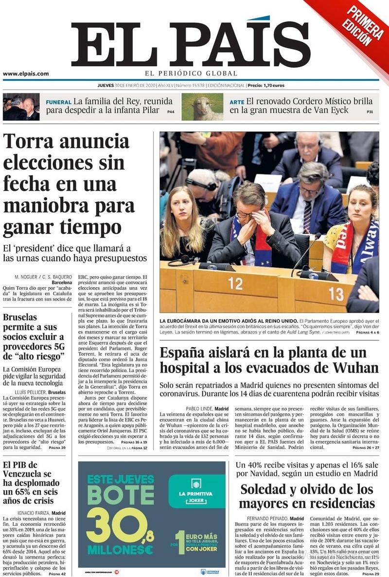 Portada El País 2020-01-31