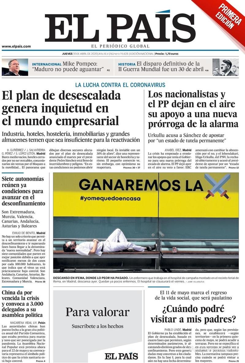 Portada El País 2020-05-01