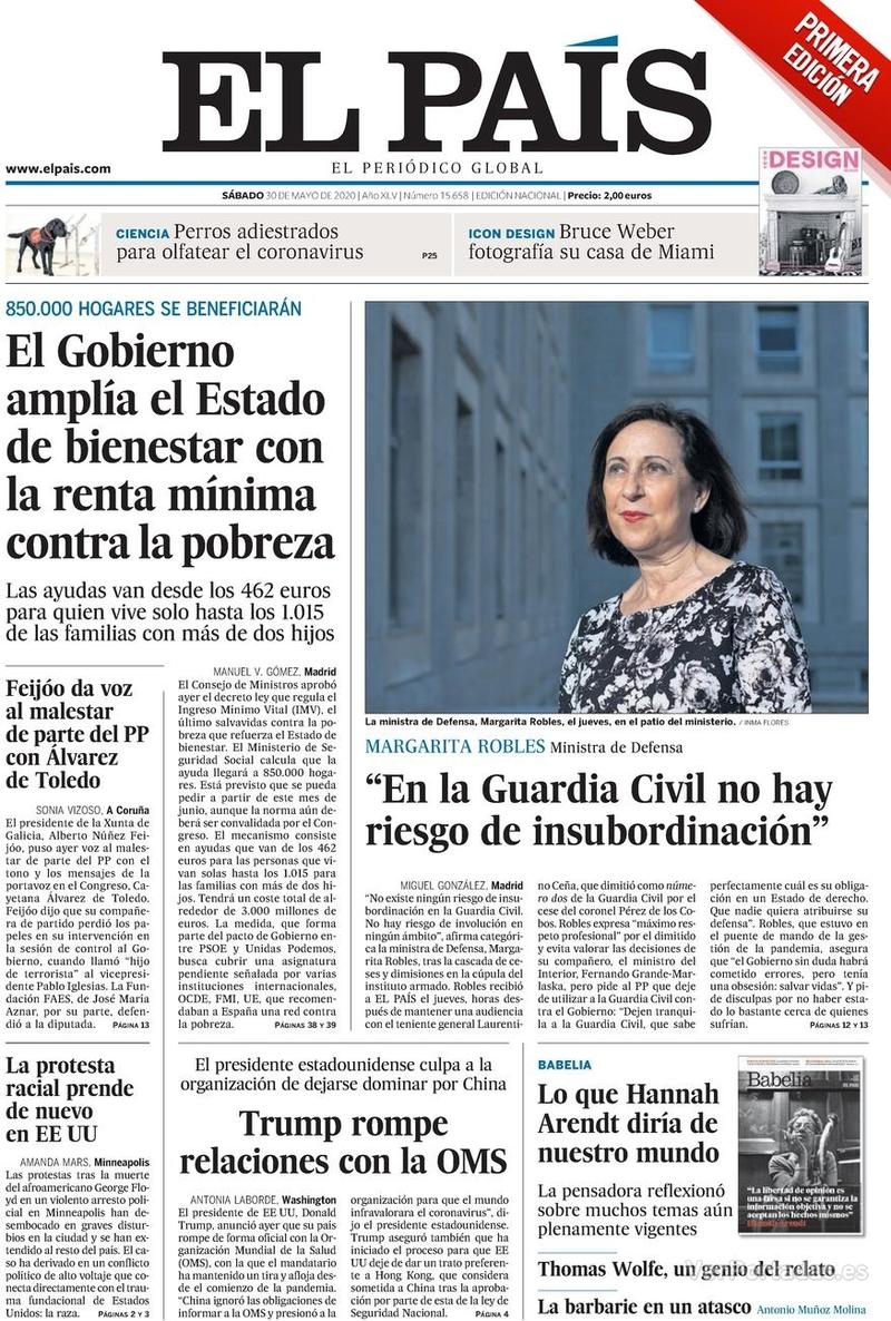 Portada El País 2020-05-31
