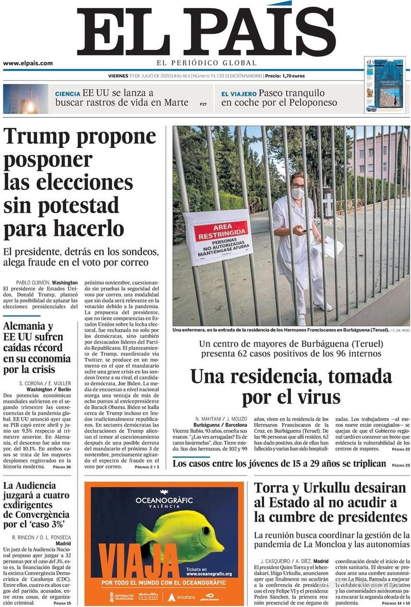 Portada El País 2020-08-01