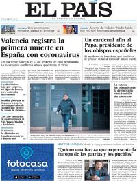 Portada El País 2020-03-04