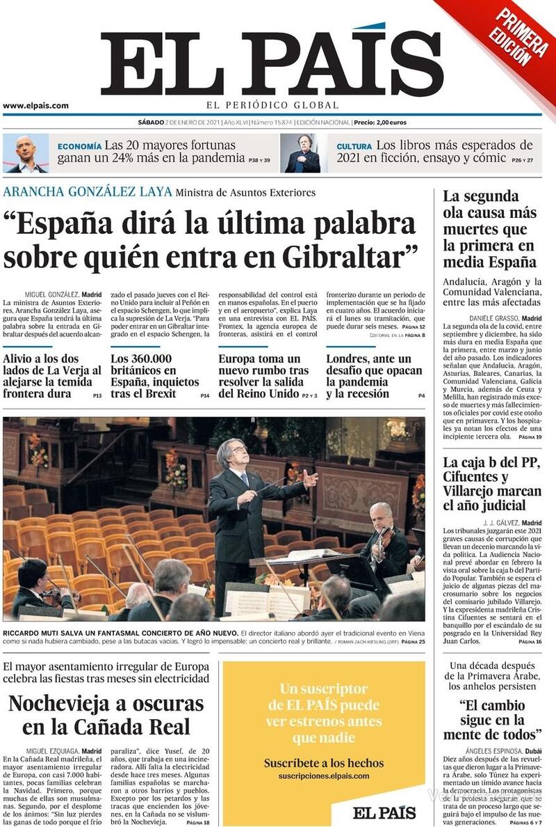 Portada El País 2021-01-03