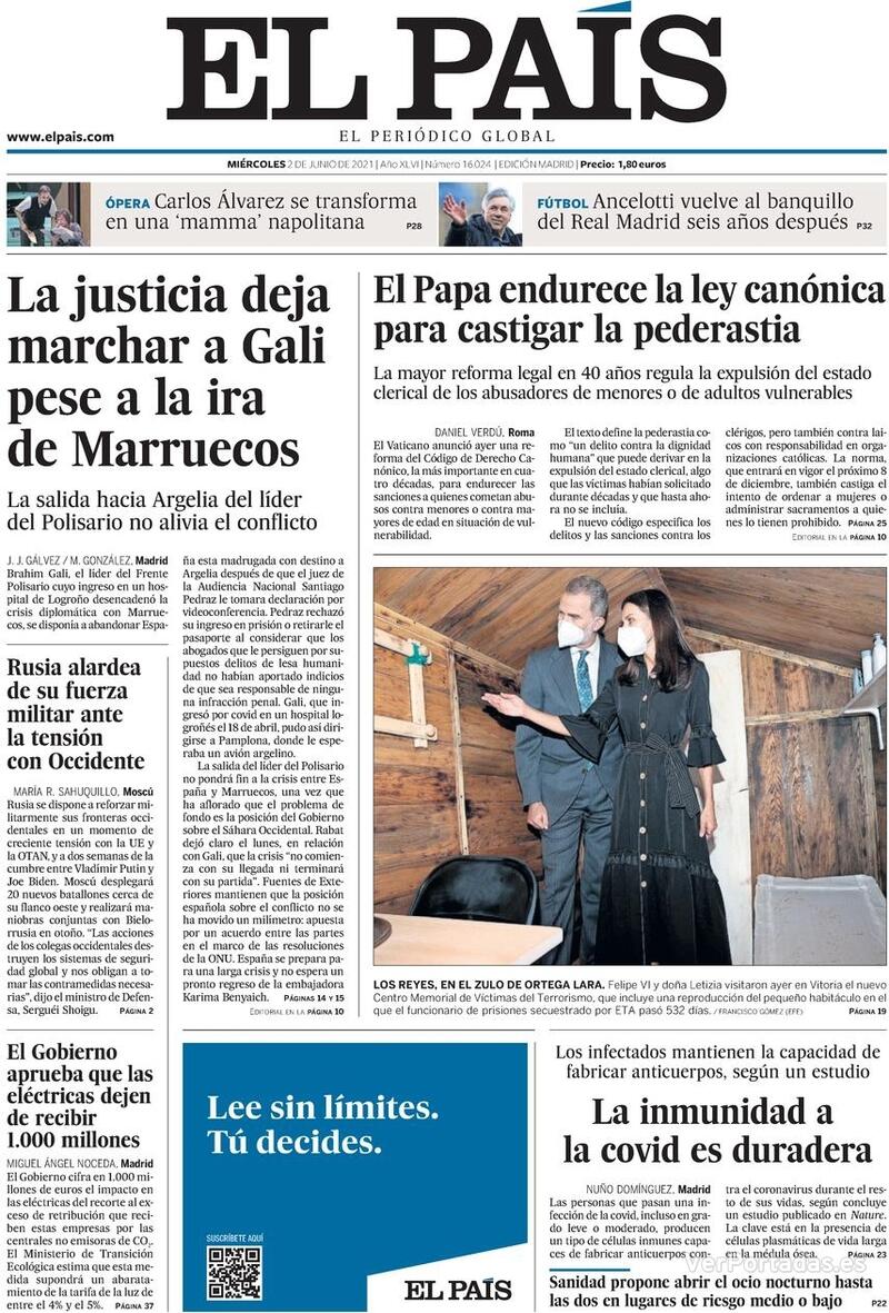 Portada El País 2021-06-03