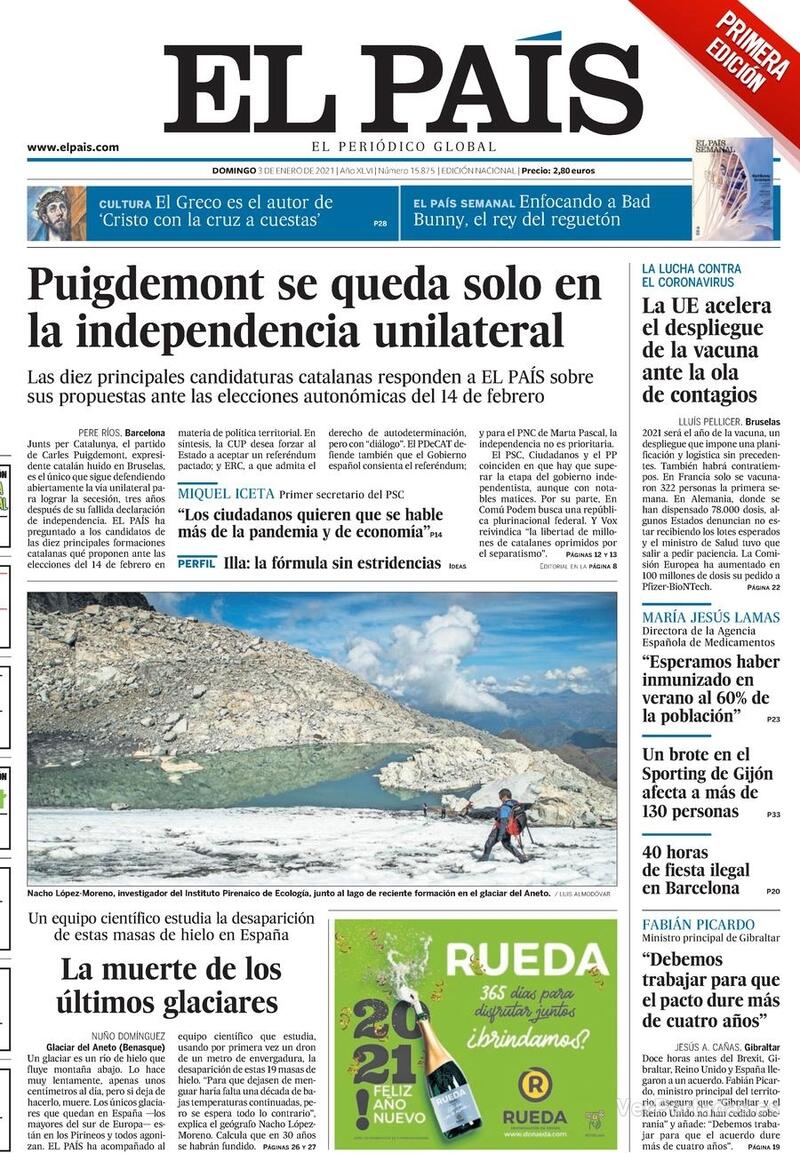 Portada El País 2021-01-04