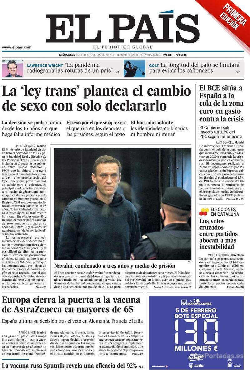 Portada El País 2021-02-04