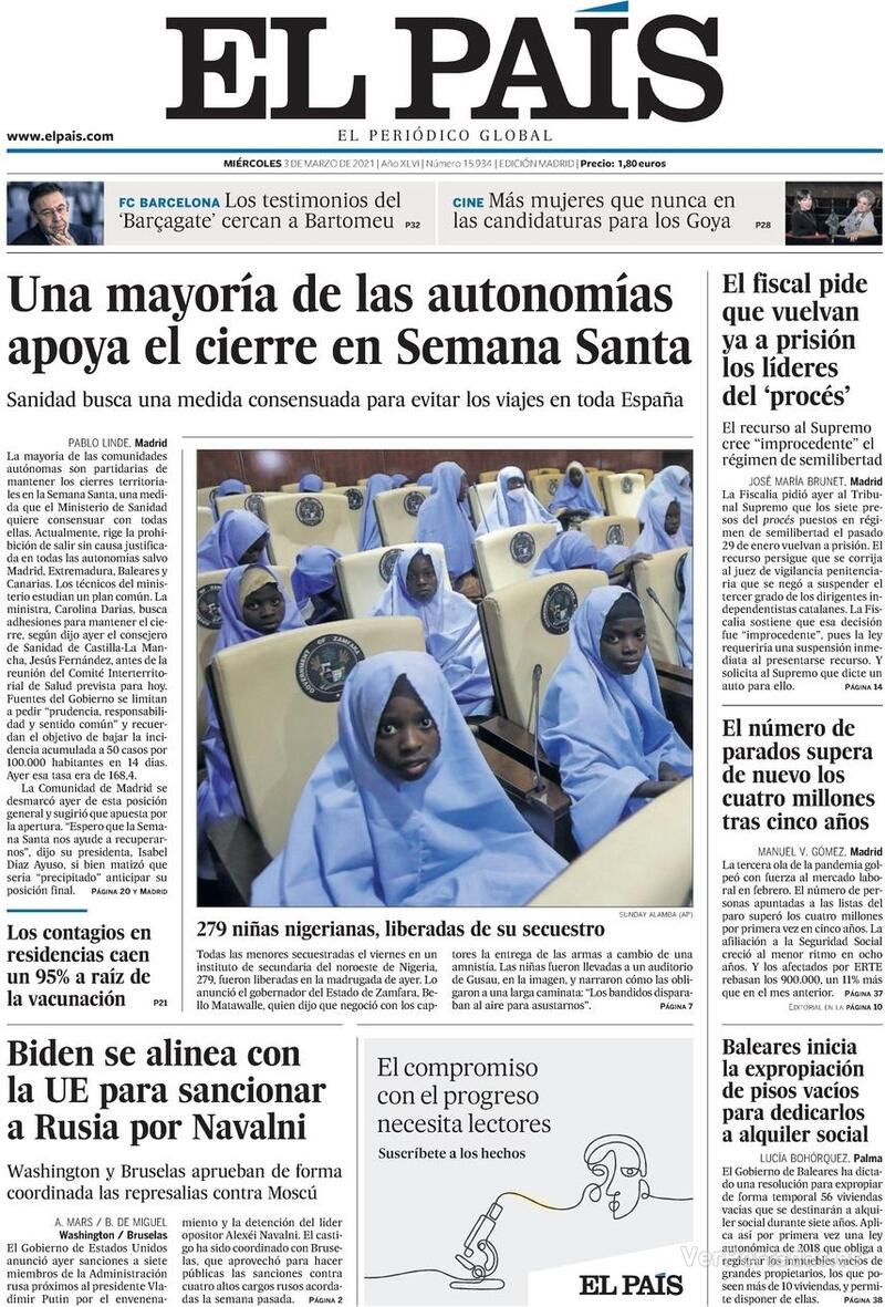 Portada El País 2021-03-04