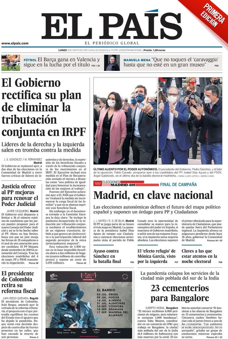 Portada El País 2021-05-04