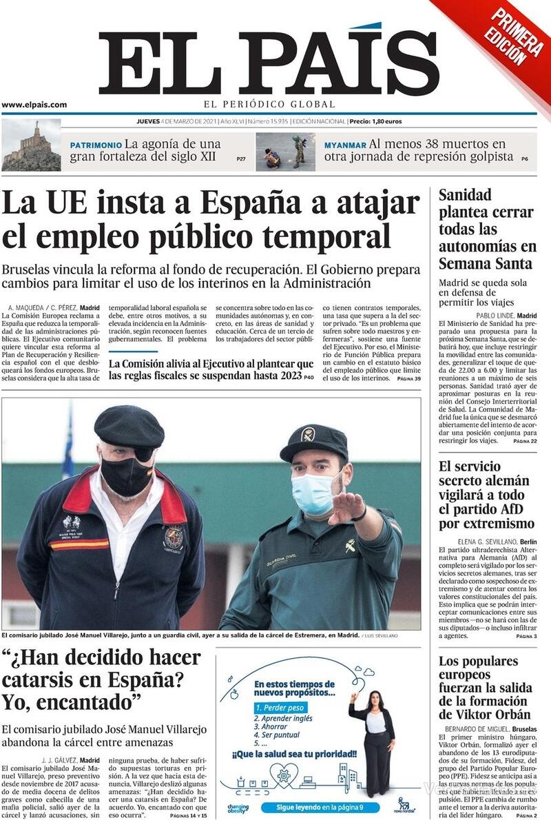 Portada El País 2021-03-05