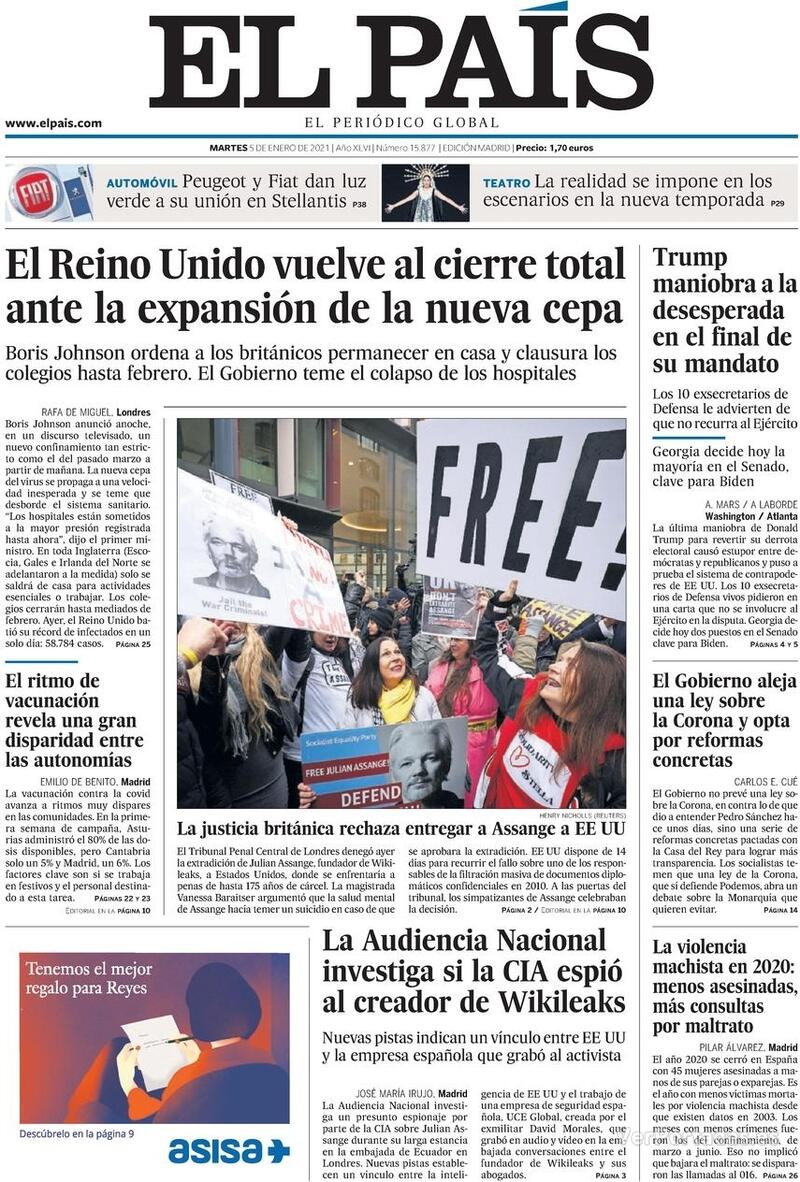 Portada El País 2021-01-06