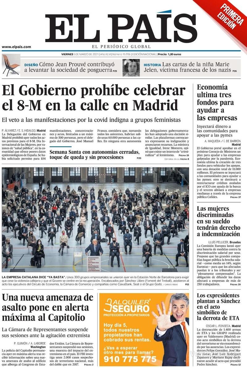 Portada El País 2021-03-06