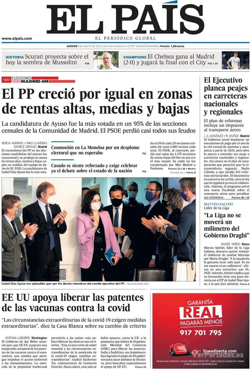 Portada El País 2021-05-07