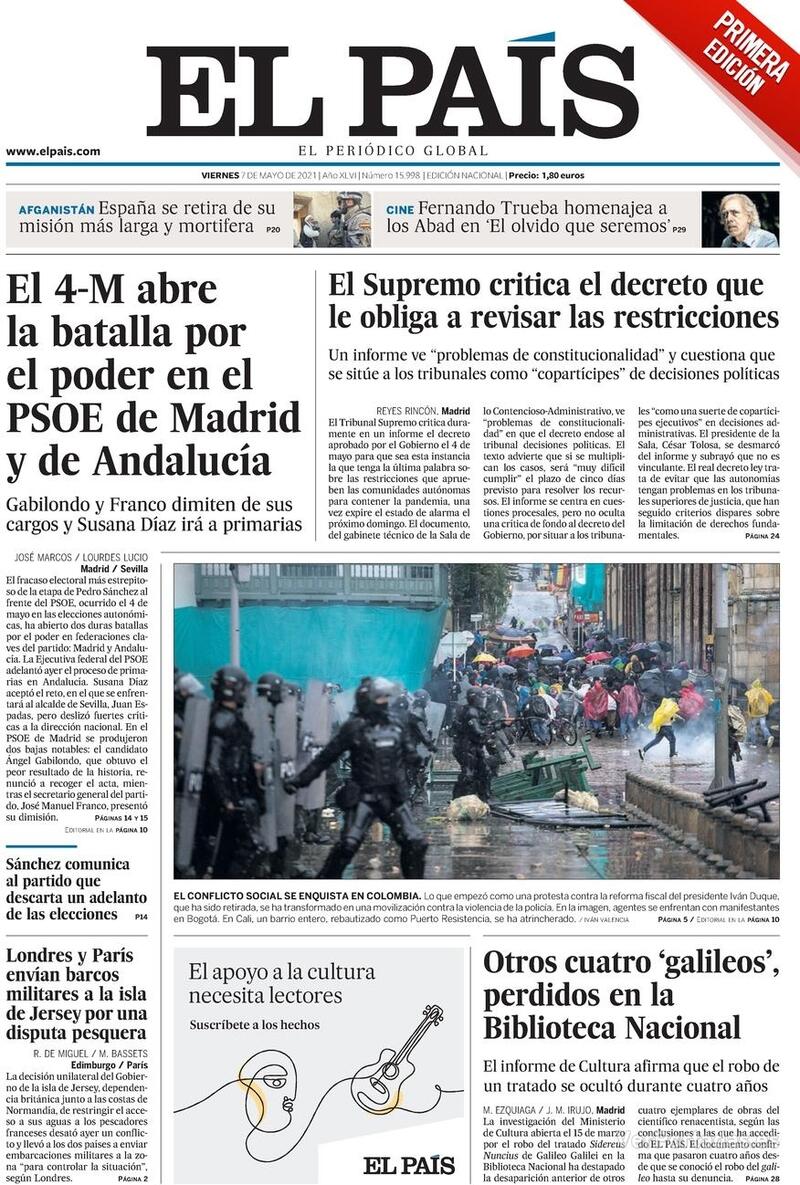 Portada El País 2021-05-08