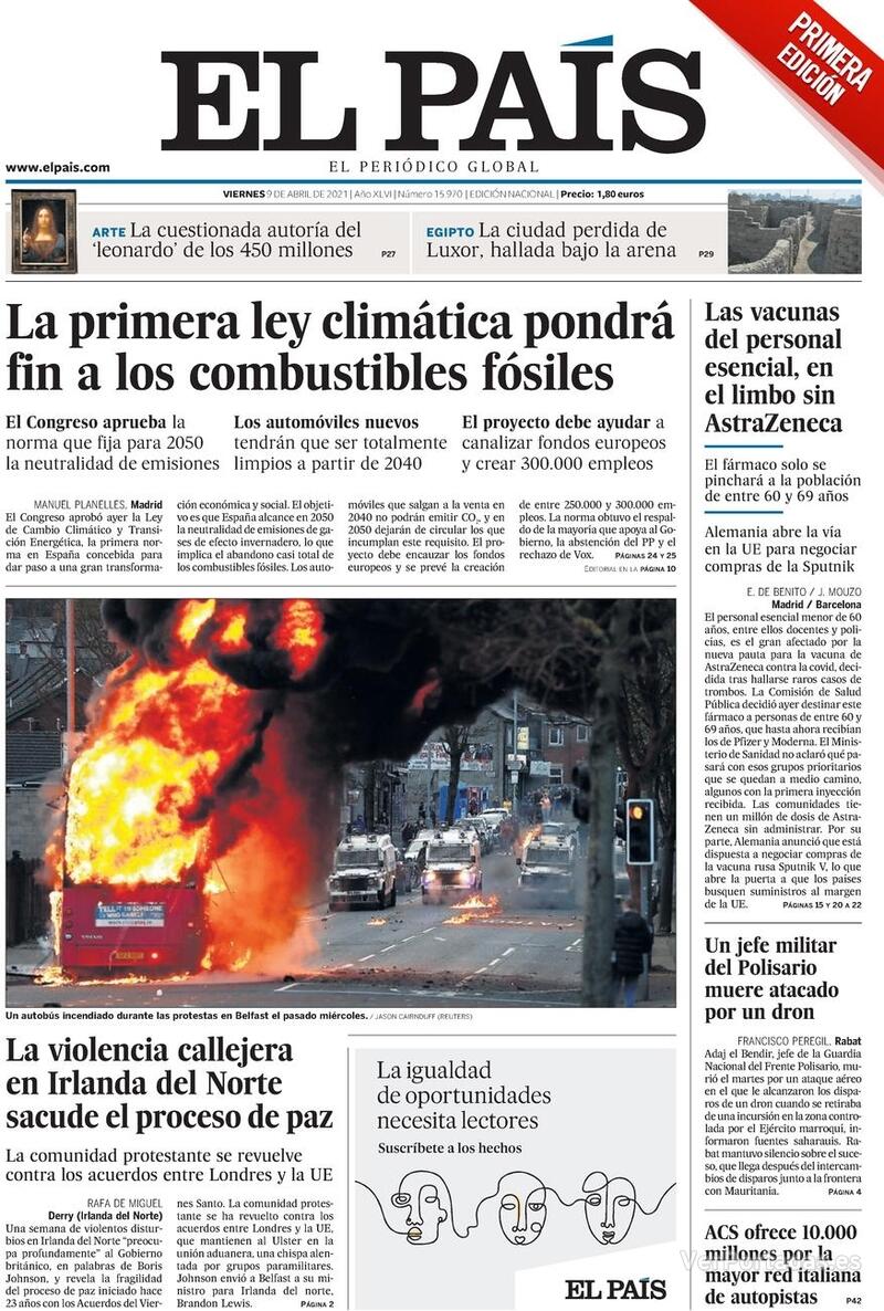 Portada El País 2021-04-10