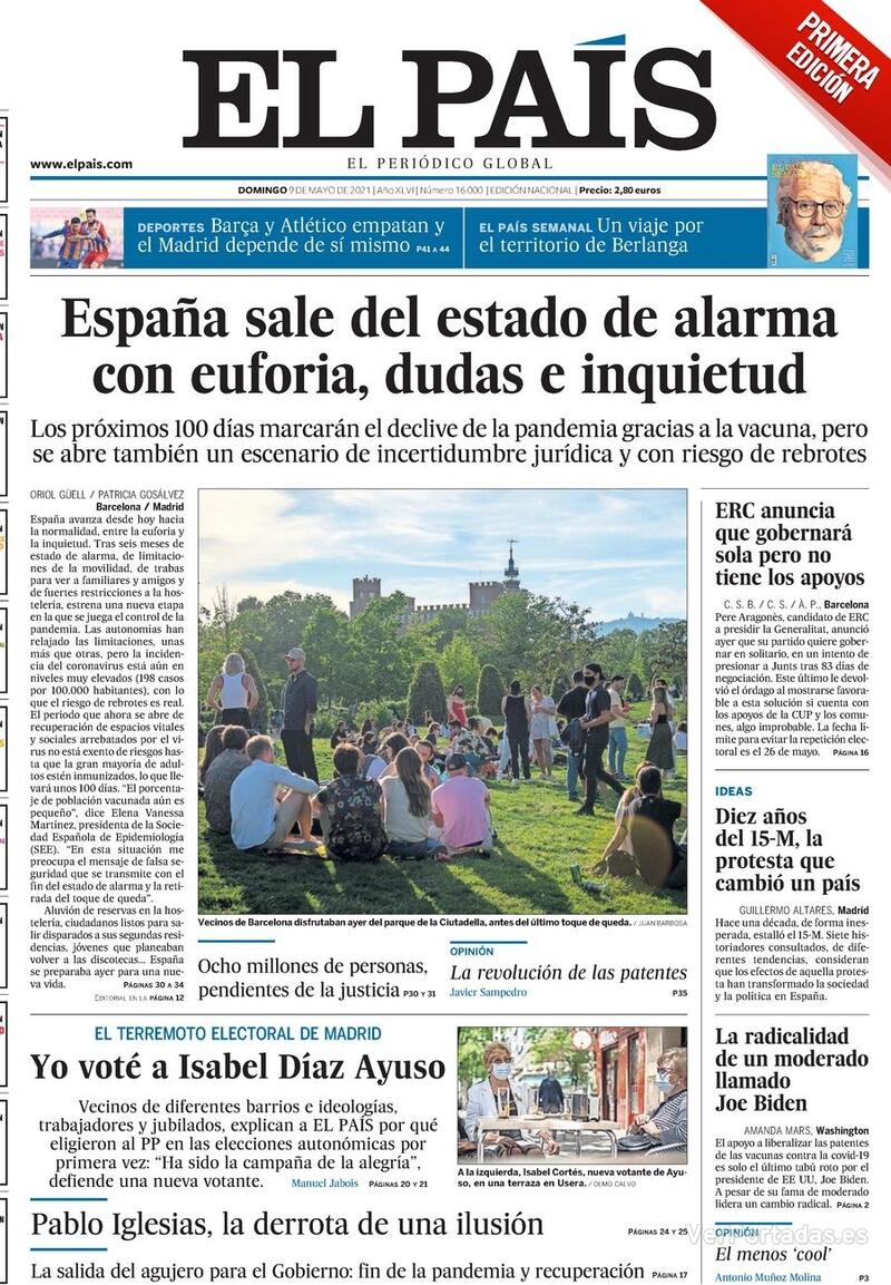 Portada El País 2021-05-10