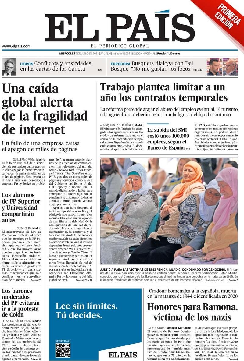 Portada El País 2021-06-10