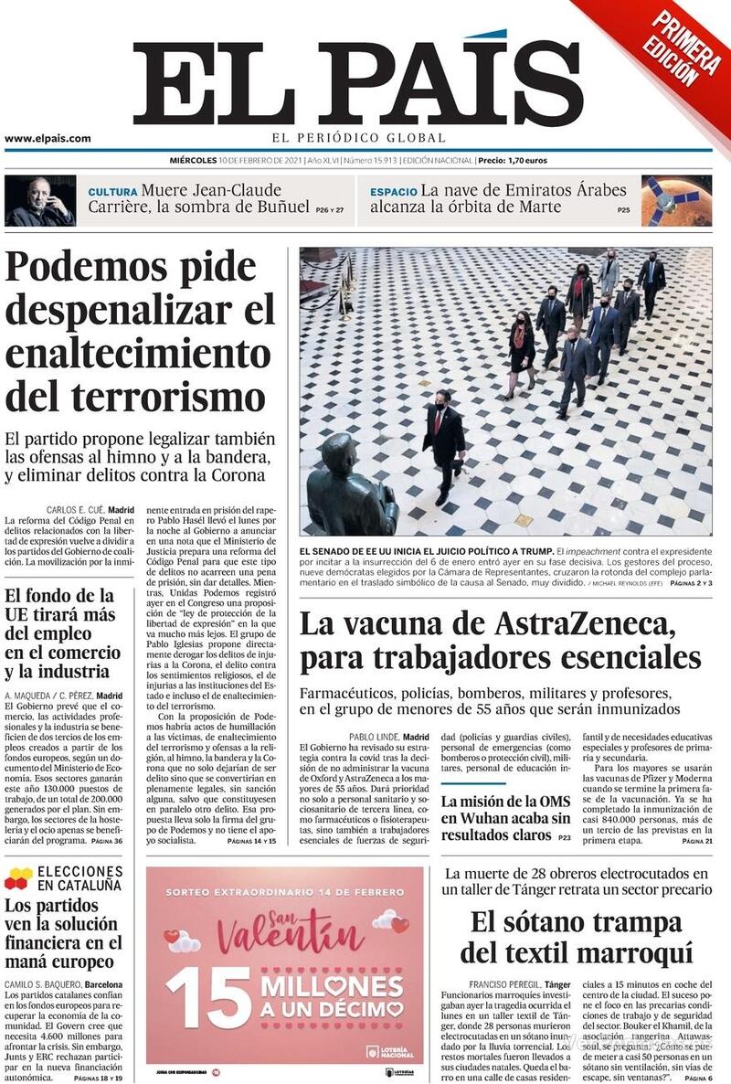 Portada El País 2021-02-11