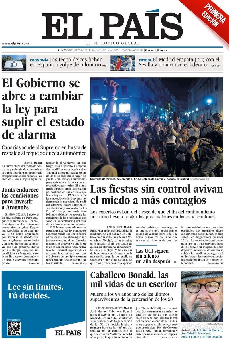 Portada El País 2021-05-11