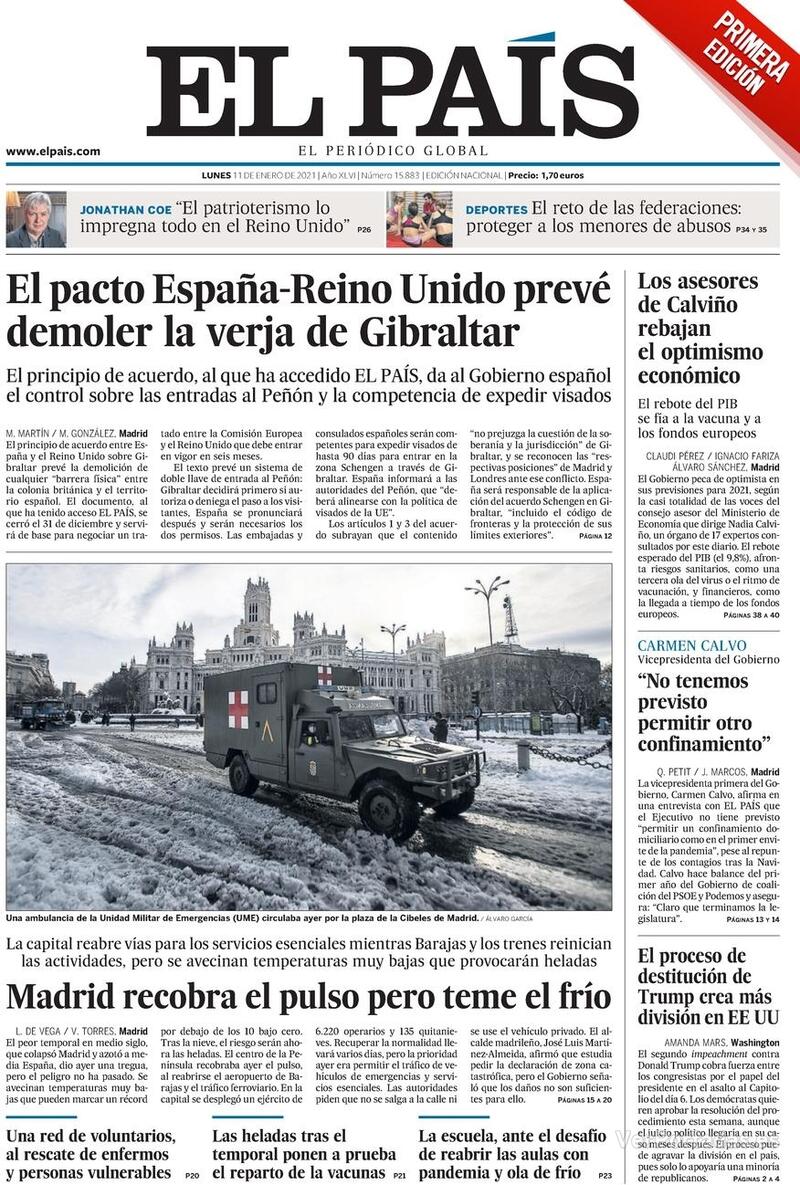 Portada El País 2021-01-12