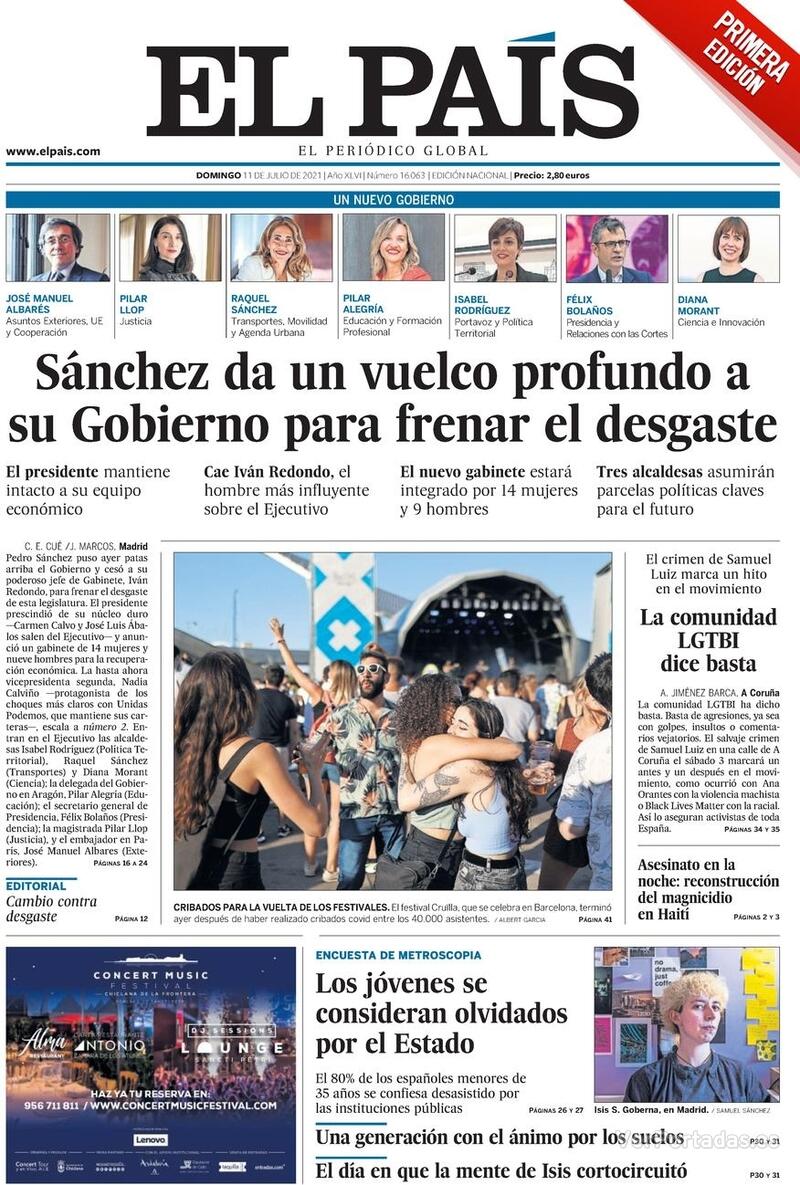 Portada El País 2021-07-12