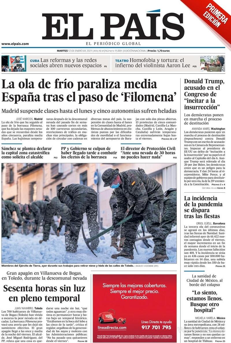 Portada El País 2021-01-13