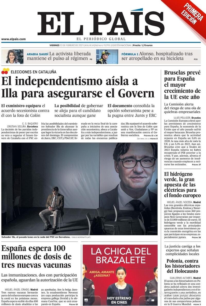 Portada El País 2021-02-13