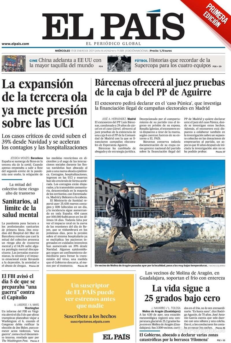 Portada El País 2021-01-14