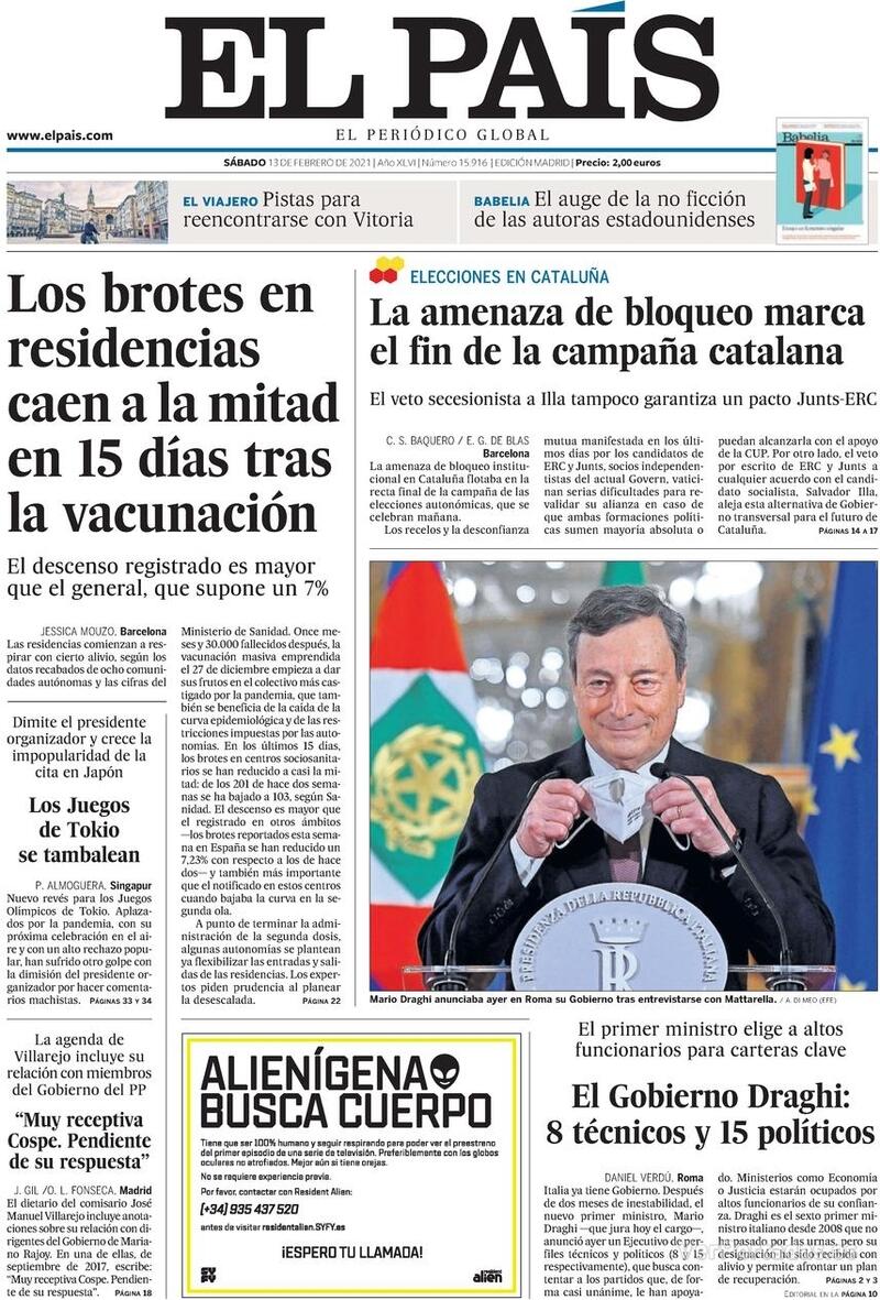 Portada El País 2021-02-14