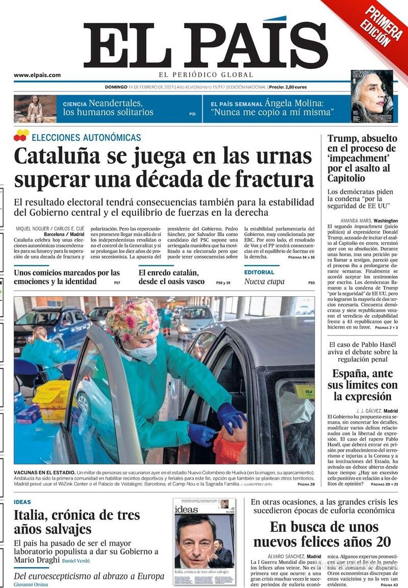 Portada El País 2021-02-15