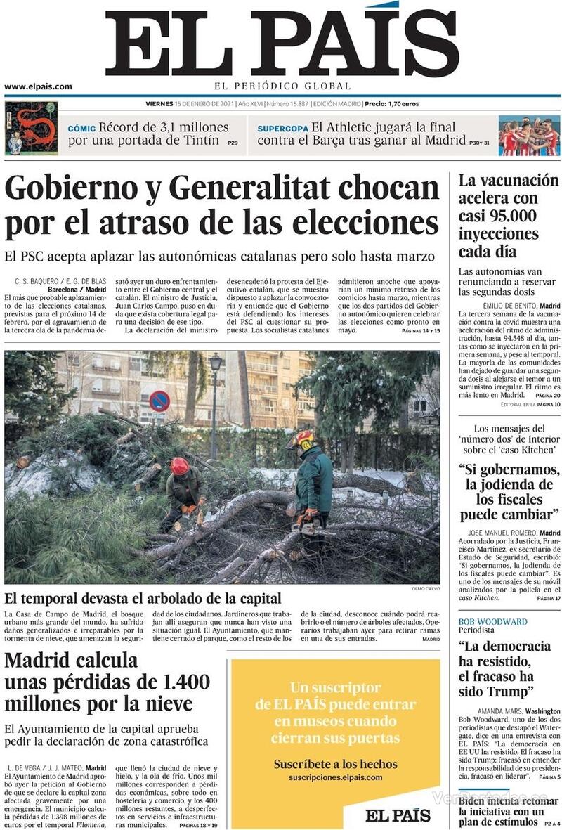 Portada El País 2021-01-16