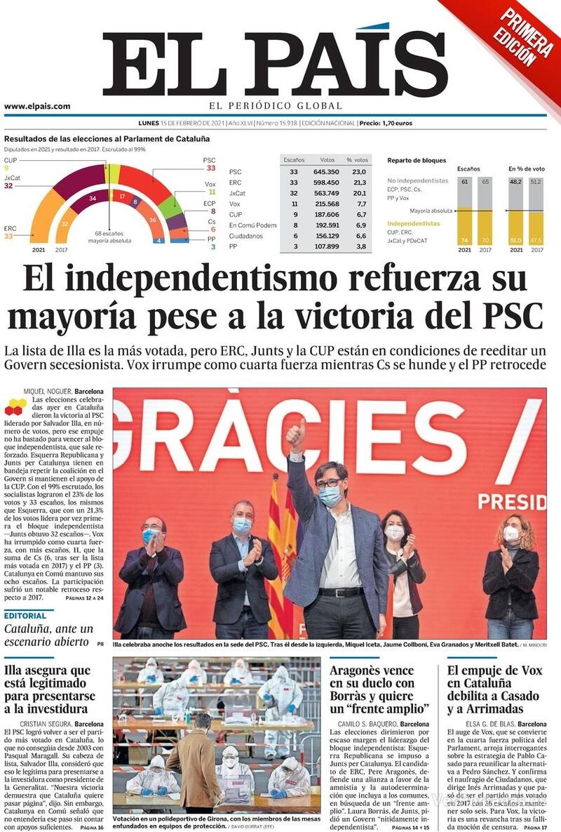 Portada El País 2021-02-16