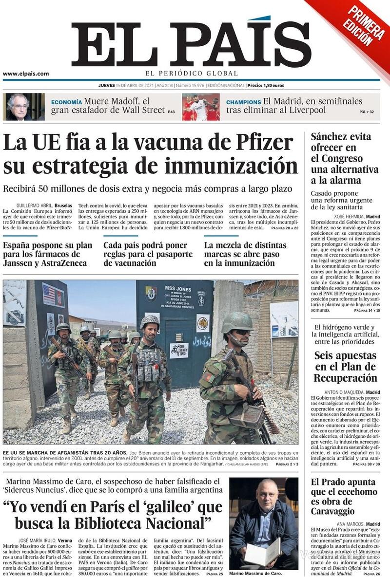 Portada El País 2021-04-16