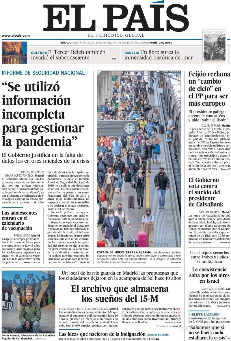 Portada El País 2021-05-16