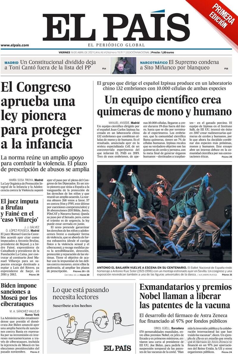 Portada El País 2021-04-17