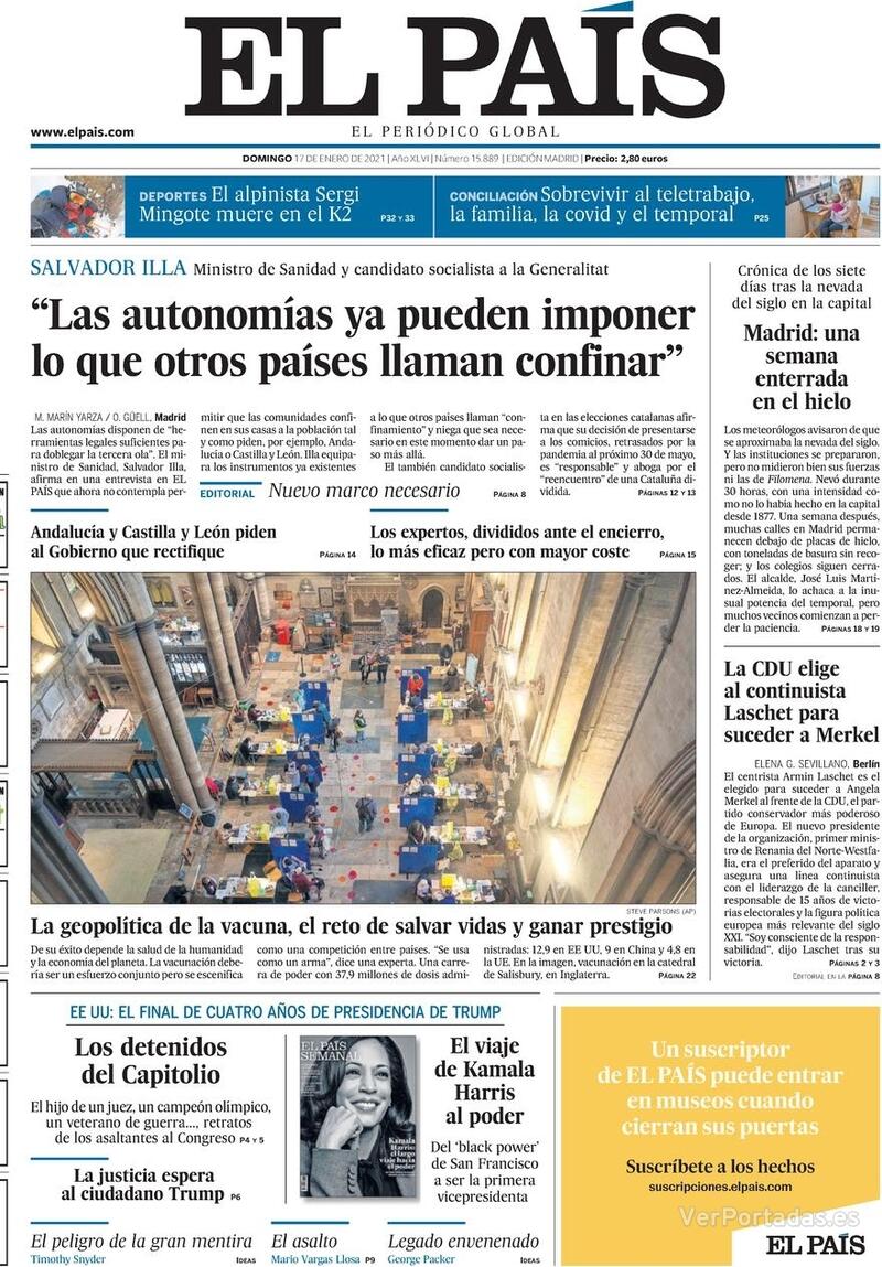 Portada El País 2021-01-18