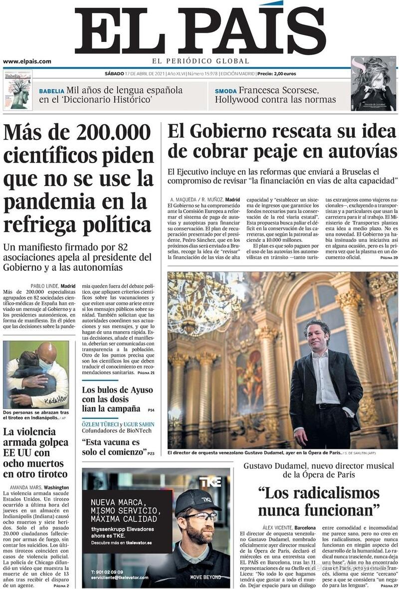 Portada El País 2021-04-18