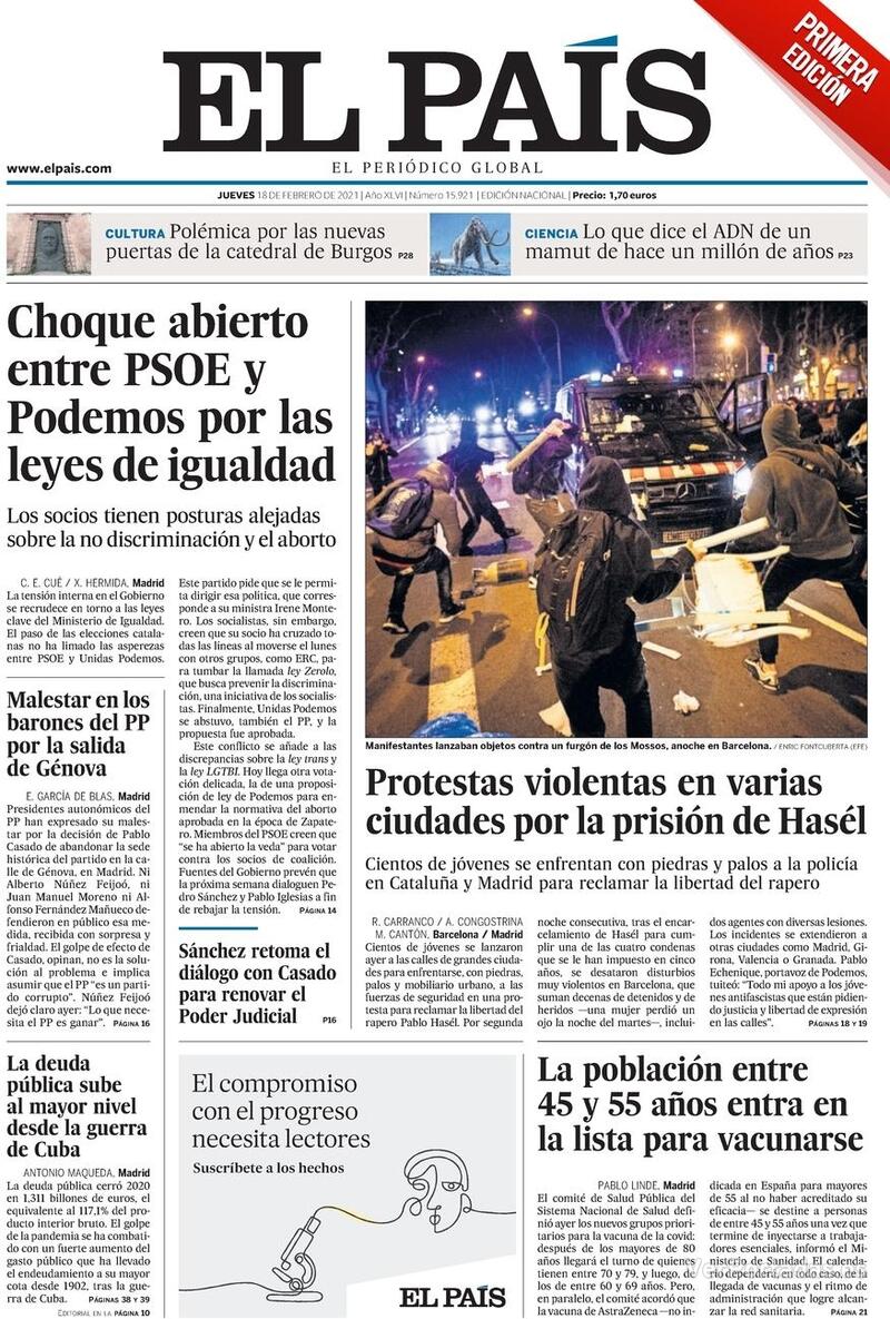 Portada El País 2021-02-19