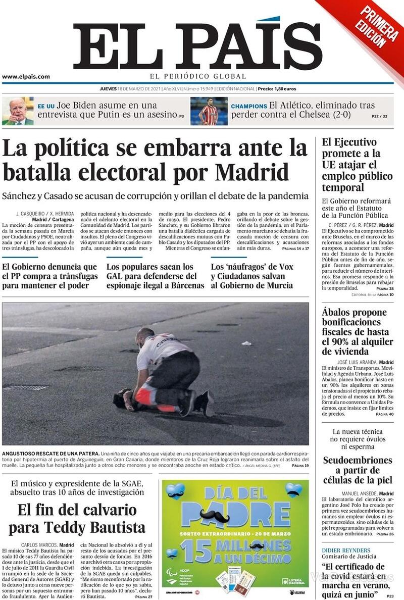 Portada El País 2021-03-19