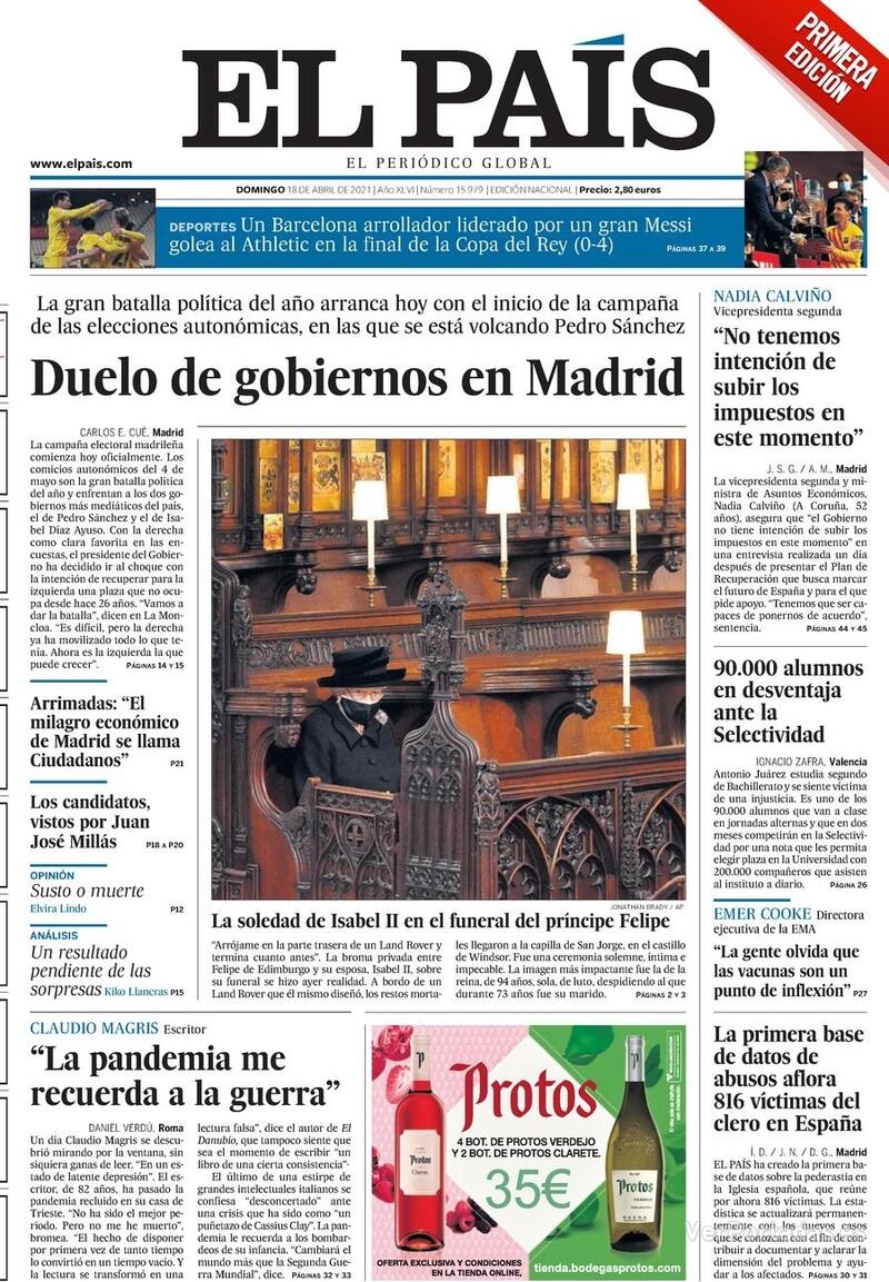 Portada El País 2021-04-19