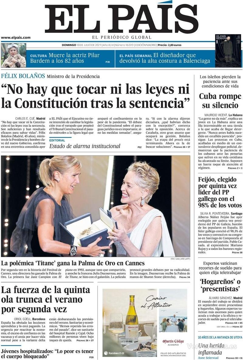 Portada El País 2021-07-19