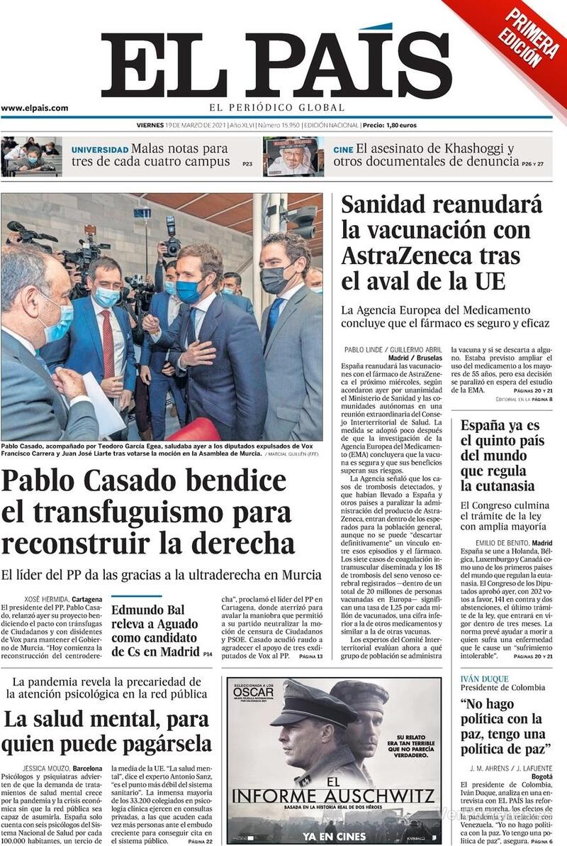 Portada El País 2021-03-20