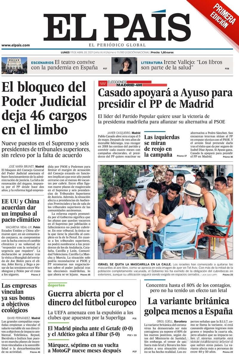 Portada El País 2021-04-20