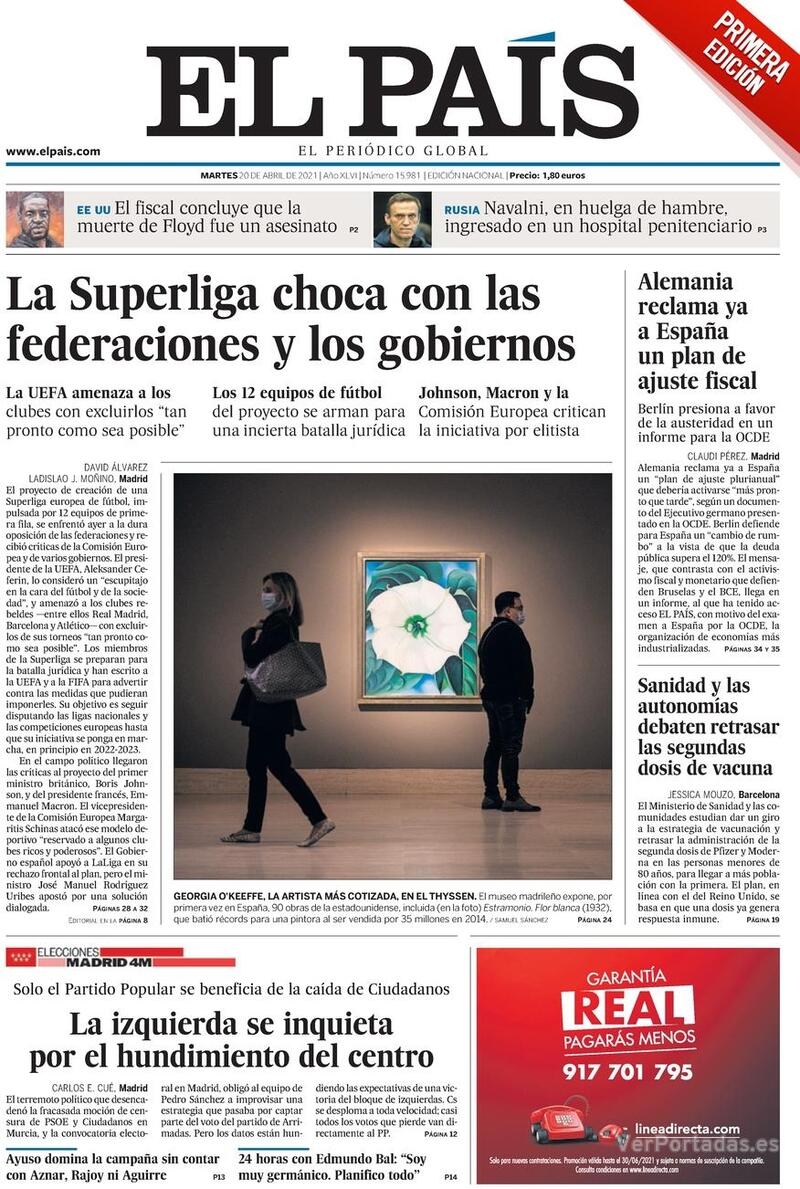 Portada El País 2021-04-21