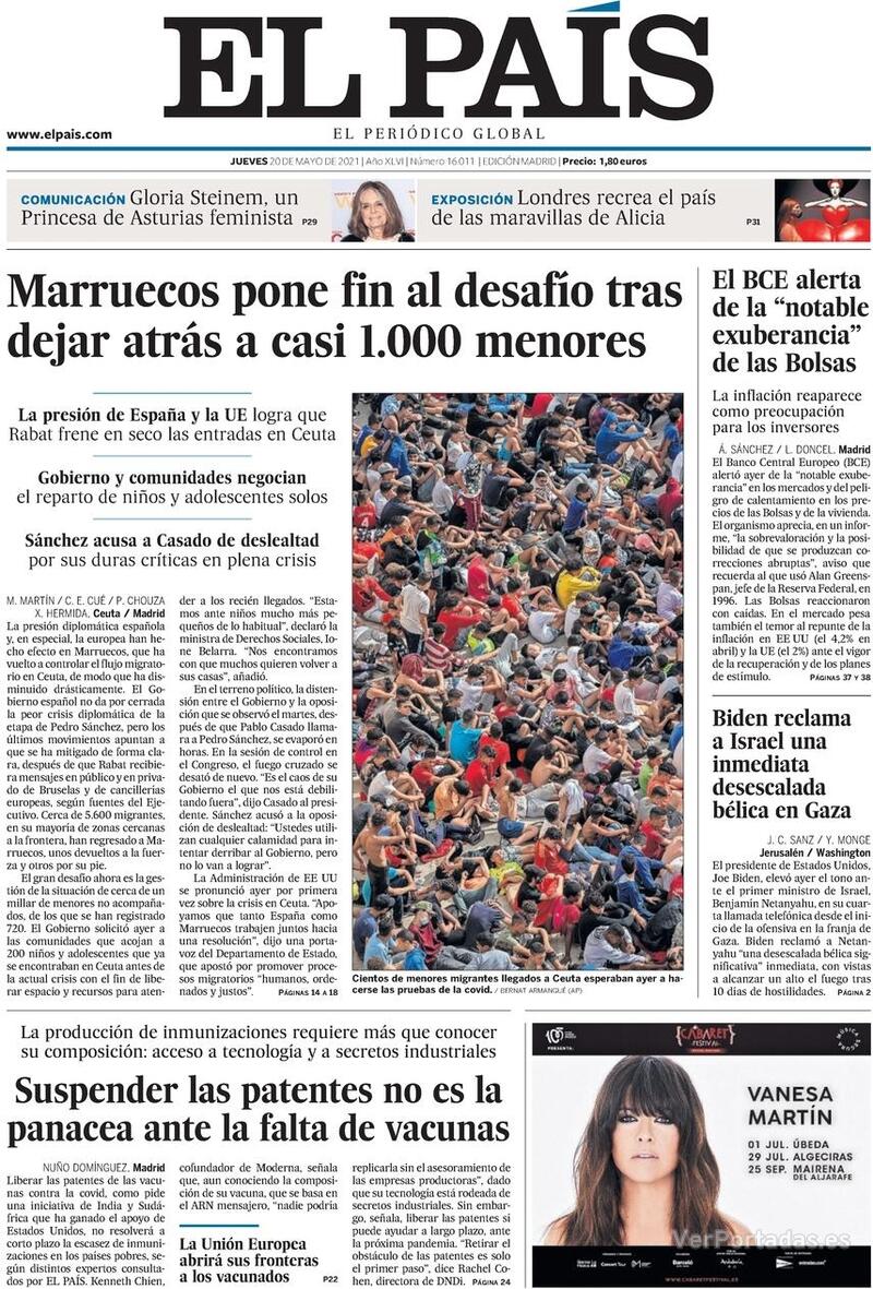 Portada El País 2021-05-21