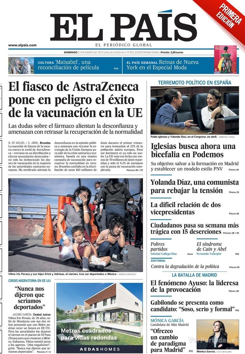 Portada El País 2021-03-22