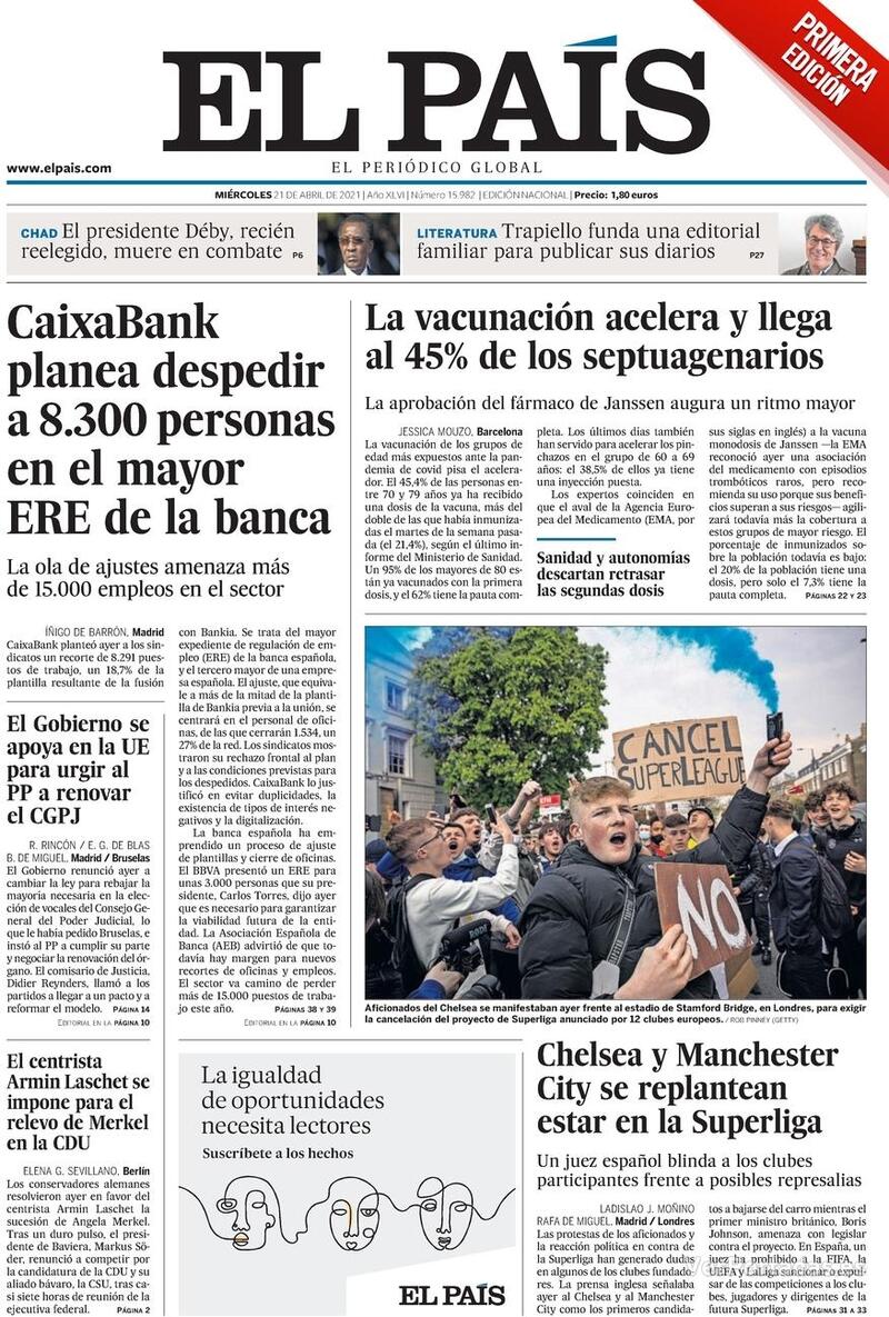 Portada El País 2021-04-22