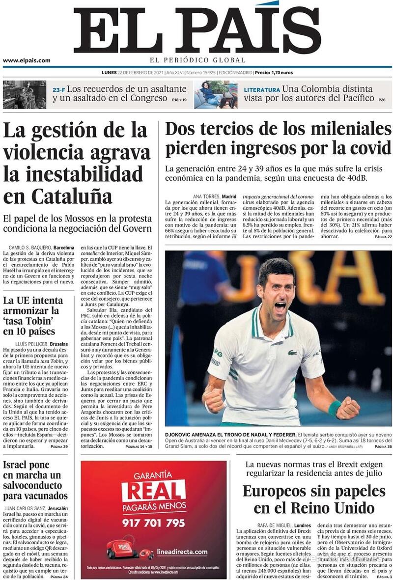 Portada El País 2021-02-23