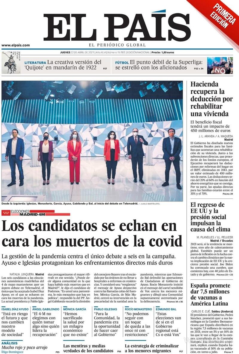 Portada El País 2021-04-23