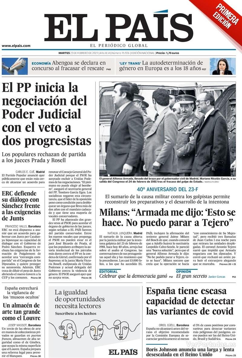 Portada El País 2021-02-24