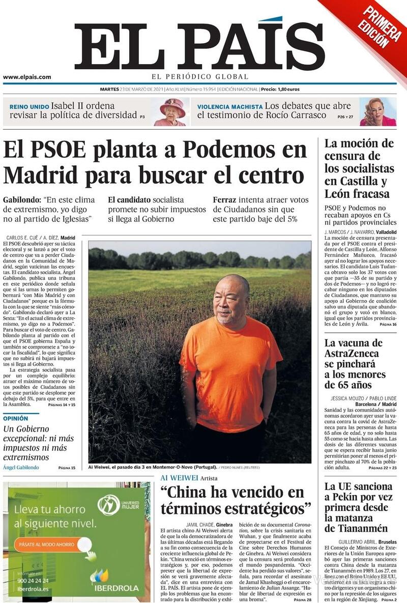Portada El País 2021-03-24